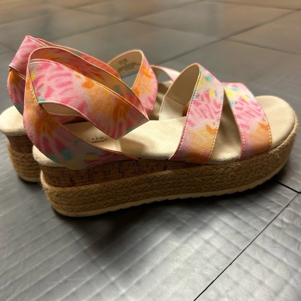 CUPCAKE COUTURE PINK AND ORANGE WEDGE SANDALS SHOES SIZE 2M